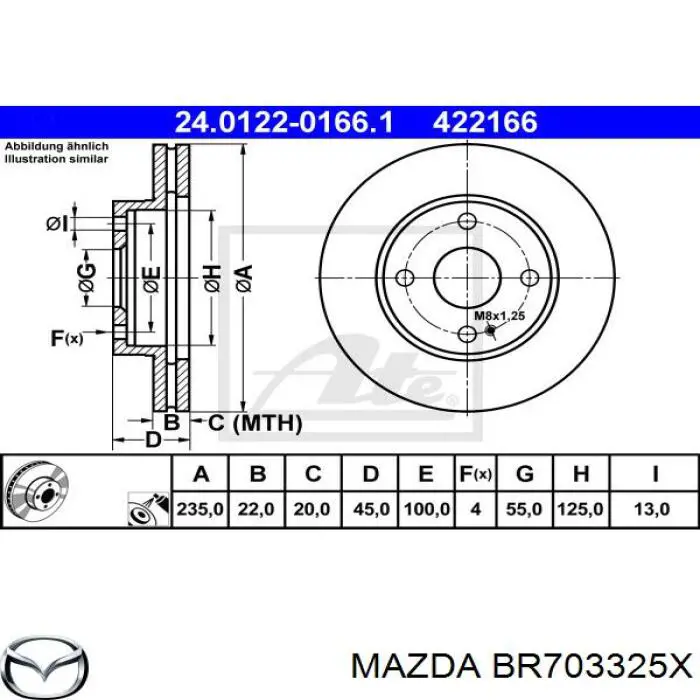 BR703325X Mazda disco de freno delantero