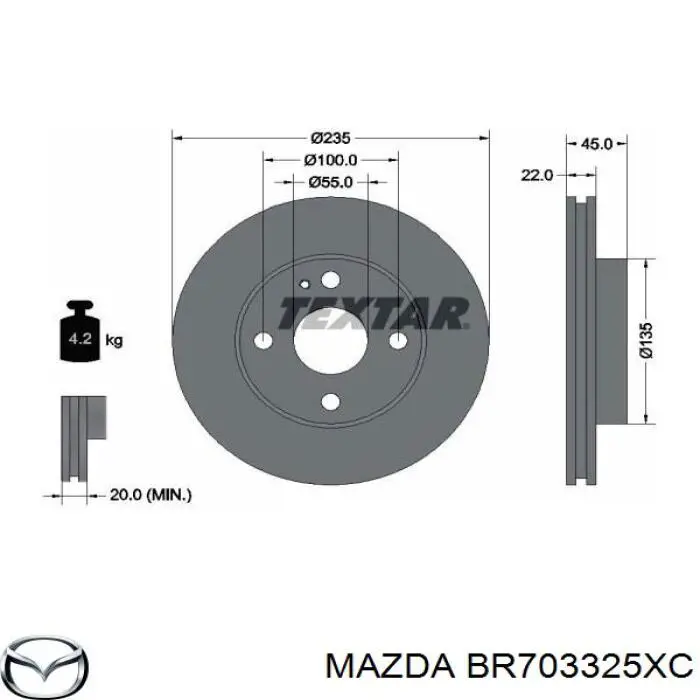 BR703325XC Mazda disco de freno delantero
