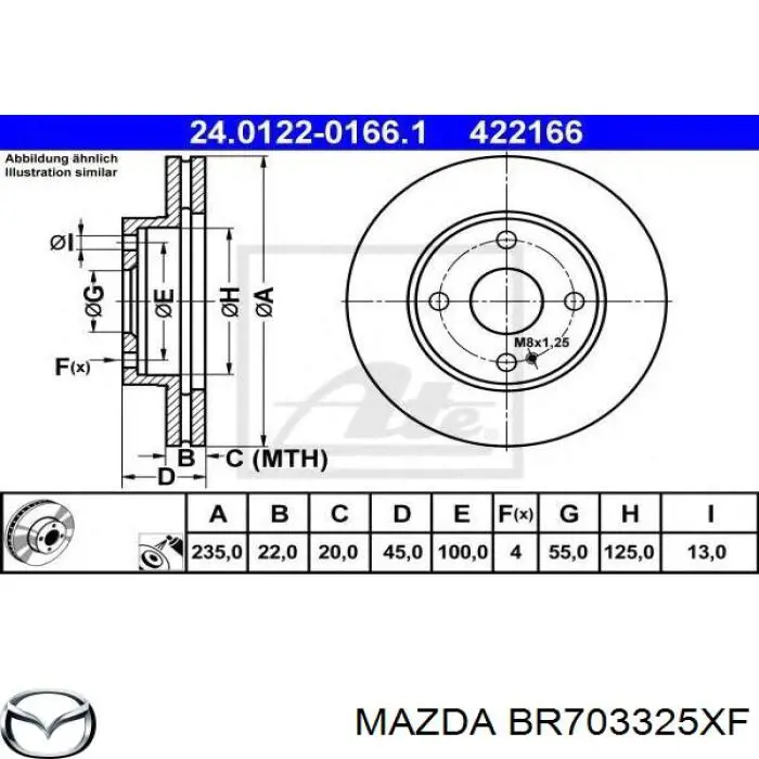 BR703325XF Mazda disco de freno delantero