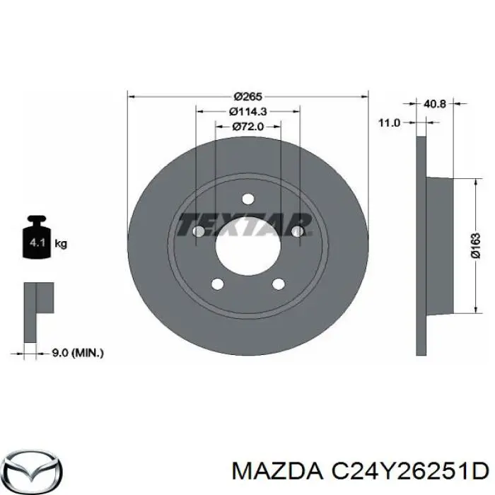 C24Y26251D Mazda disco de freno trasero