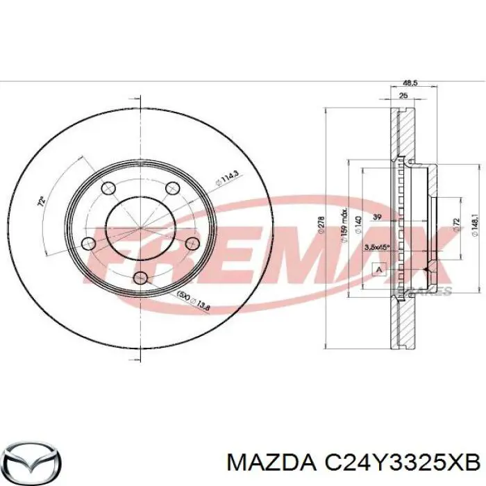 Disco de freno C24Y3325XB Mazda