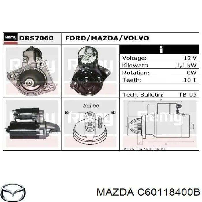 C60118400B Mazda motor de arranque