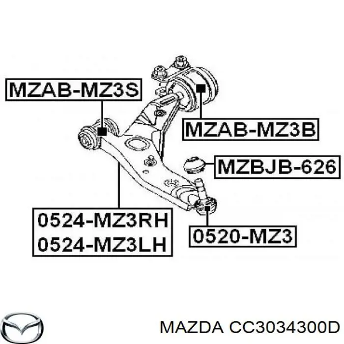 CC3034300D Mazda barra oscilante, suspensión de ruedas delantera, inferior derecha