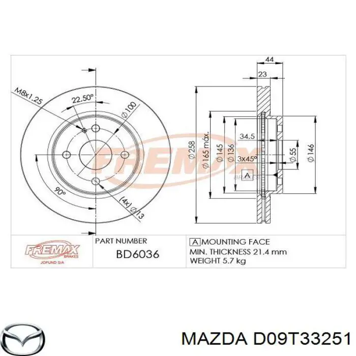 D09T33251 Mazda freno de disco delantero