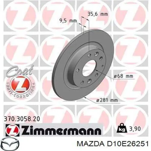 Disco de freno trasero D10E26251 Mazda