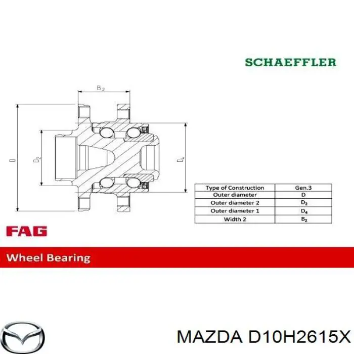 D10H2615X Mazda Buje de rueda trasero