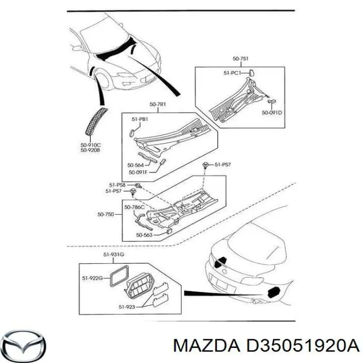 D35051920A Mazda rejilla aireadora de habitáculo trasera izquierda