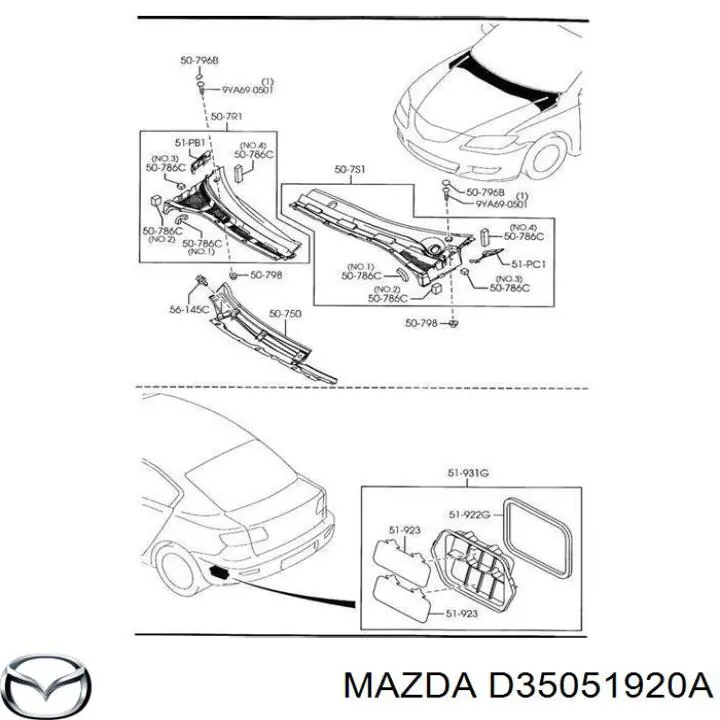 Rejilla de ventilación del habitáculo trasera izquierda Mazda D35051920A precio, desde 23,11 EUR