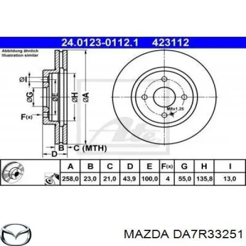 Disco de freno DA7R33251 Mazda