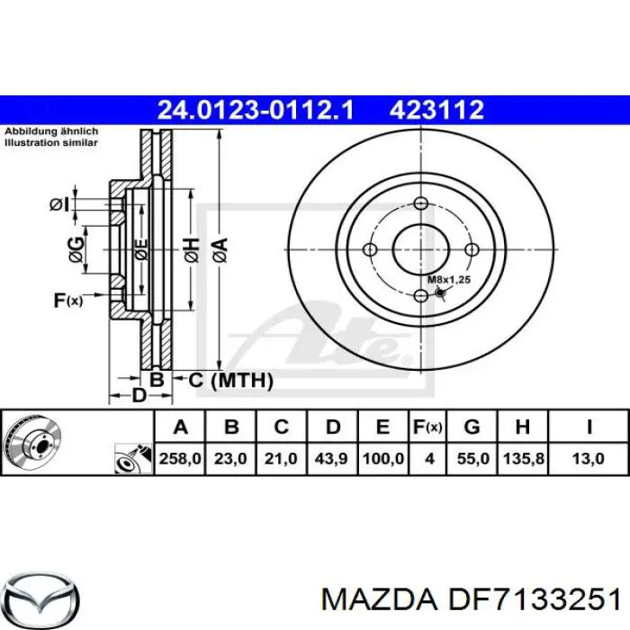 DF7133251 Mazda freno de disco delantero