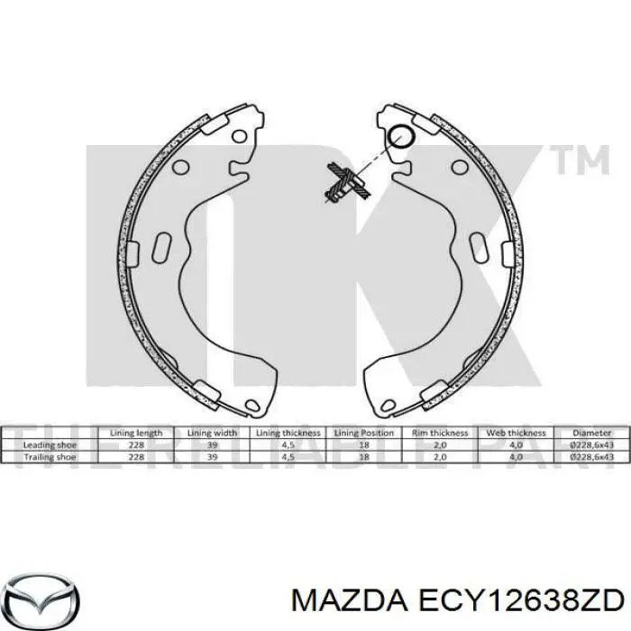 ECY12638ZD Mazda zapatas de frenos de tambor traseras
