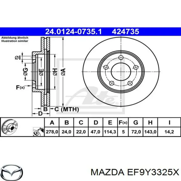 EF9Y3325X Mazda disco de freno delantero