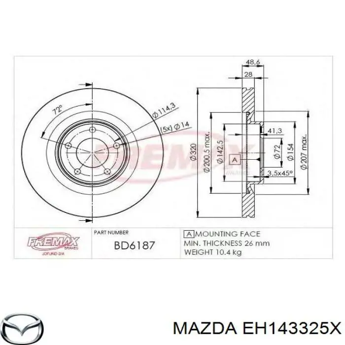 Comprar EH143325X Mazda Freno de disco delantero