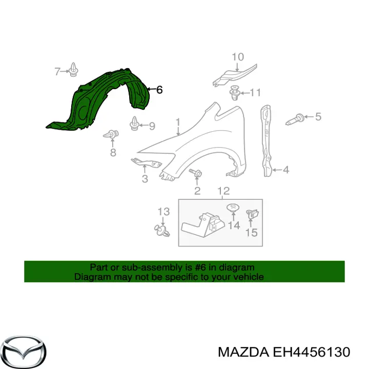 Guardabarros interior derecho, aleta delantera Mazda EH4456130 precio, desde 96,01 EUR