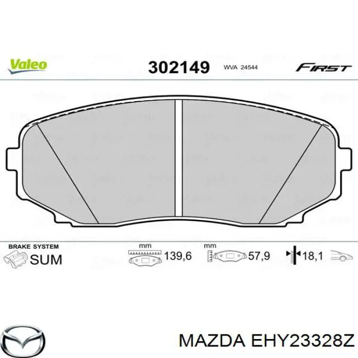 EHY23328Z Mazda pastillas de freno delanteras