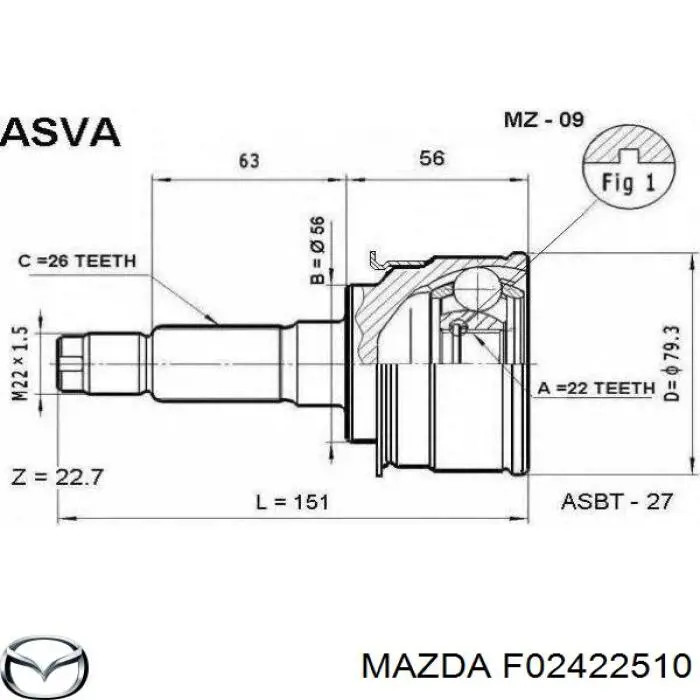 F02422510 Mazda junta homocinética exterior delantera