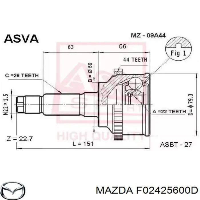 F02425600D Mazda junta homocinética exterior delantera