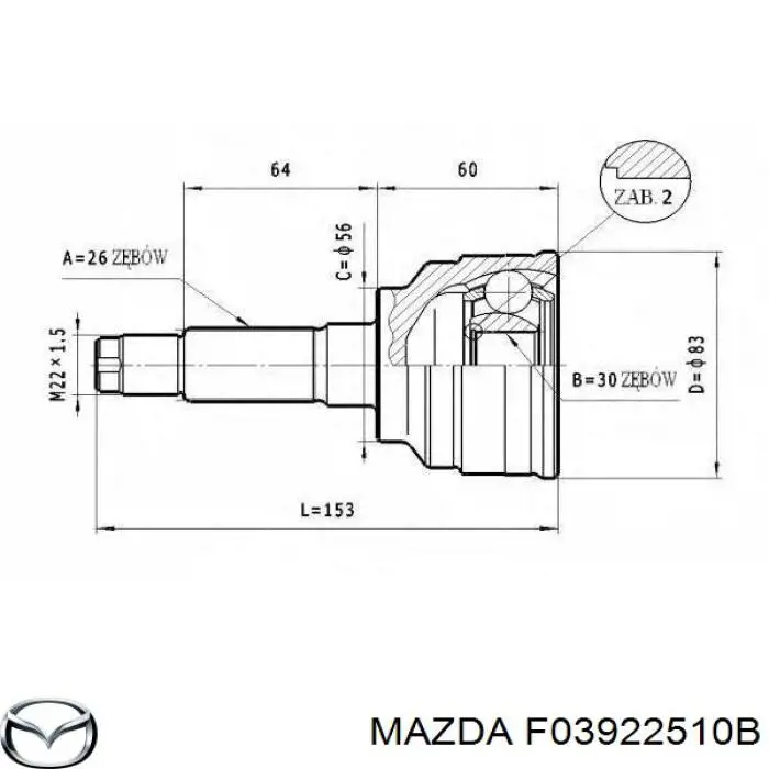 F03922510B Mazda junta homocinética exterior delantera