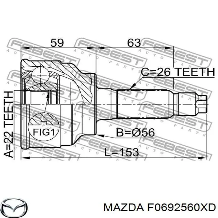 F0692560XD Mazda árbol de transmisión delantero izquierdo