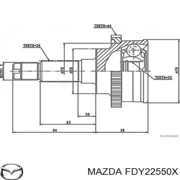 FDY22550X Mazda árbol de transmisión delantero derecho