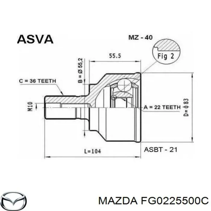 FG0225500C Mazda árbol de transmisión delantero derecho