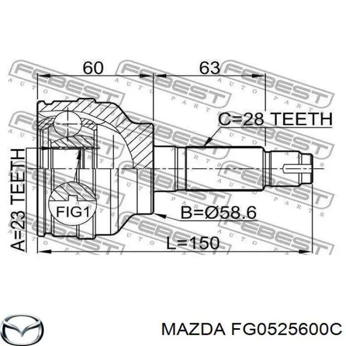 FG0525600C Mazda árbol de transmisión delantero izquierdo