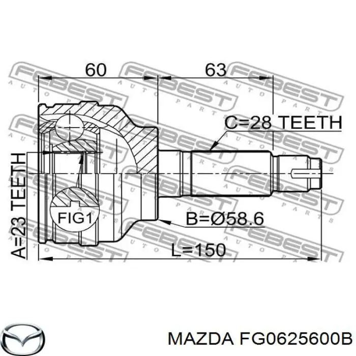 FG0625600B Mazda árbol de transmisión delantero izquierdo
