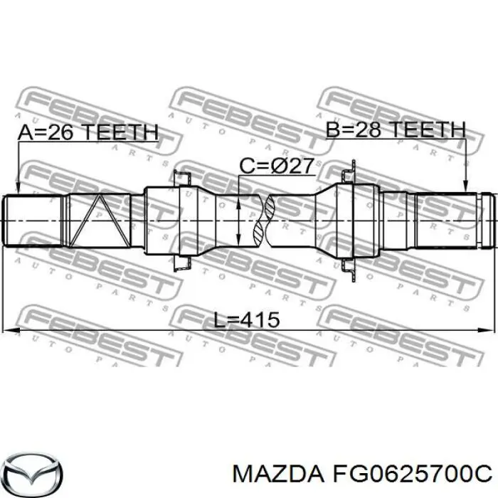 FG0625700C Mazda semieje de transmisión intermedio