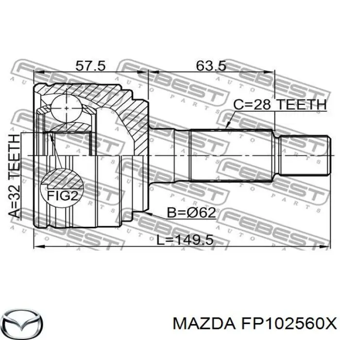 FP102560X Mazda árbol de transmisión delantero izquierdo