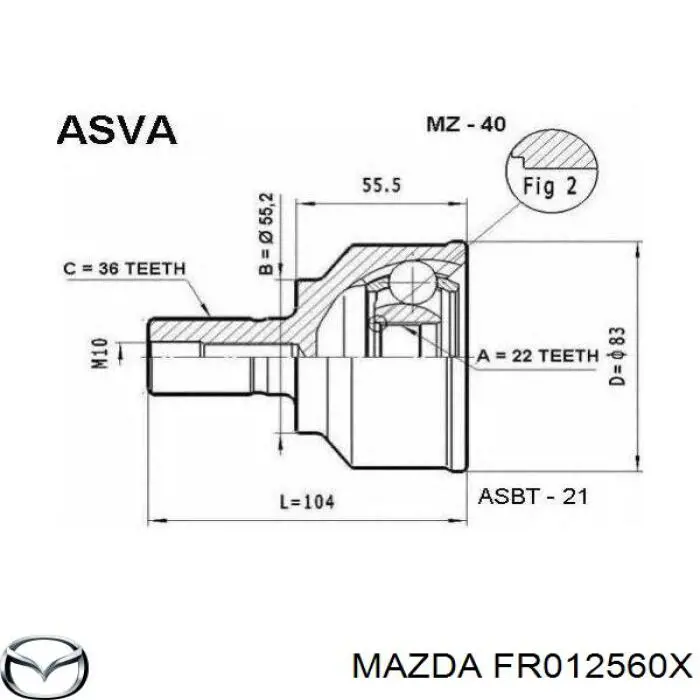 Junta homocinética exterior delantera Mazda FR012560X precio, desde 31,02 EUR