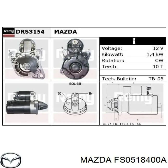 Comprar FS0518400A Mazda Burro de arranque 