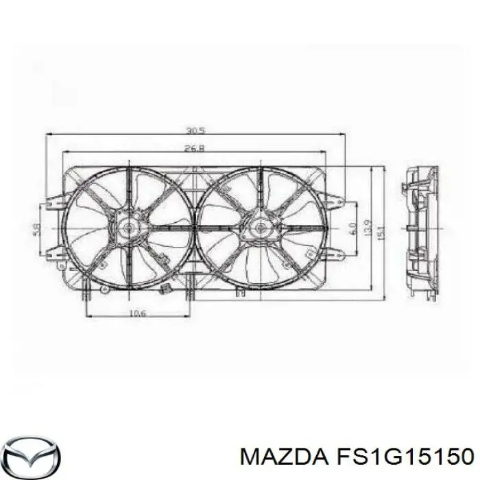 FS1G15150 Mazda difusor de radiador, ventilador de refrigeración, condensador del aire acondicionado, completo con motor y rodete