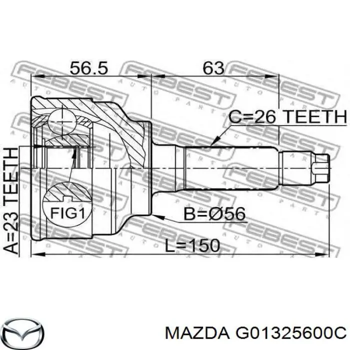 G013-25-600C Mazda árbol de transmisión delantero izquierdo