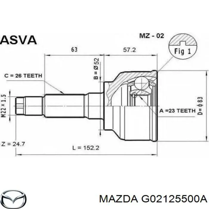 G02125500A Mazda junta homocinética exterior delantera