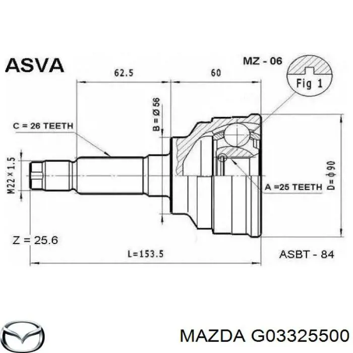 G03325500 Mazda junta homocinética exterior delantera