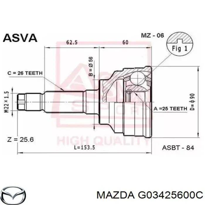 G03425600C Mazda junta homocinética exterior delantera