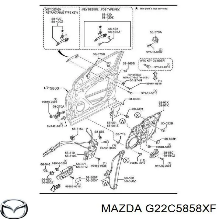 G22C5858XF Mazda motor eléctrico, elevalunas, puerta trasera izquierda