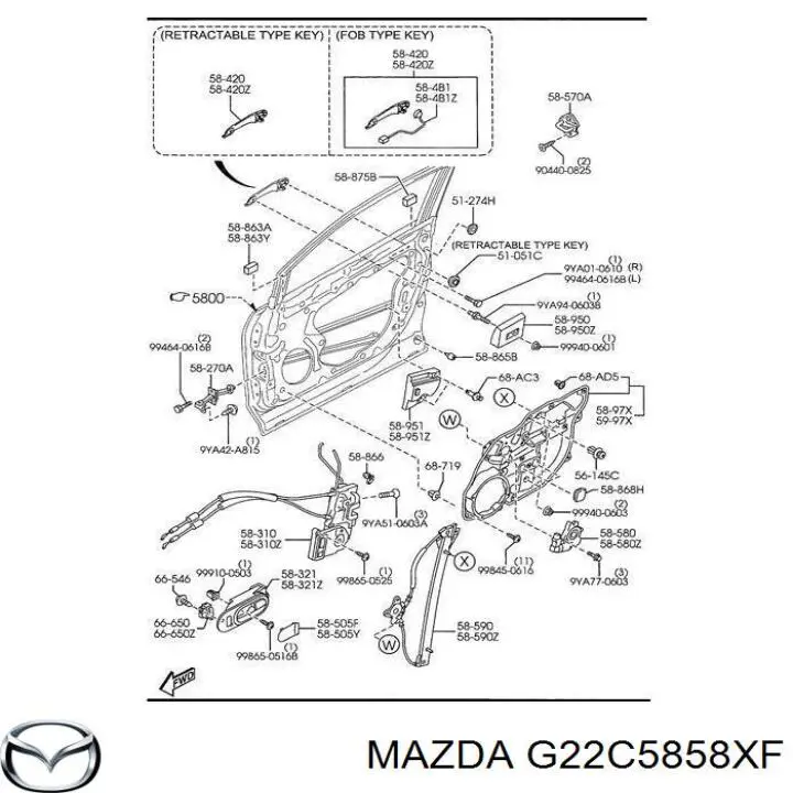 Comprar G22C5858XF Mazda Motor del elevalunas de la puerta delantera derecha