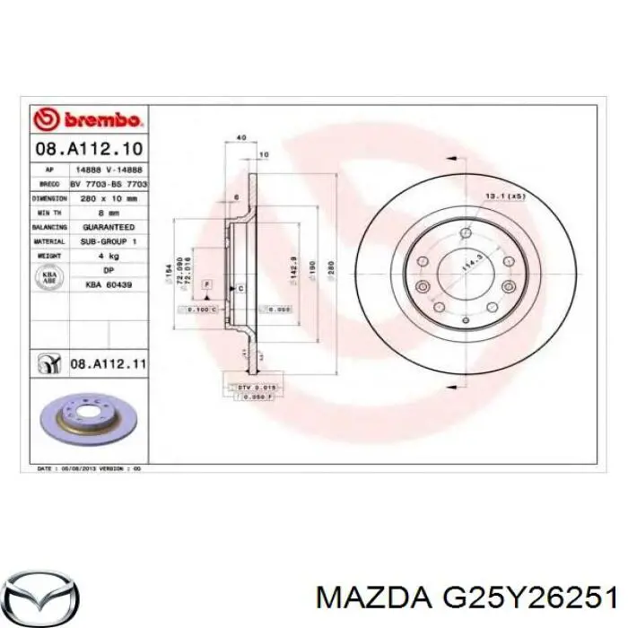 G25Y26251 Mazda disco de freno trasero