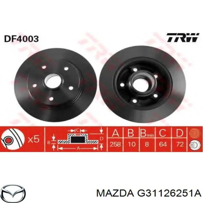 G31126251A Mazda disco de freno trasero