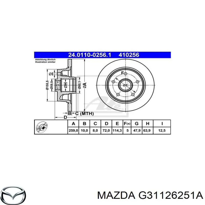 Disco de freno trasero G31126251A Mazda