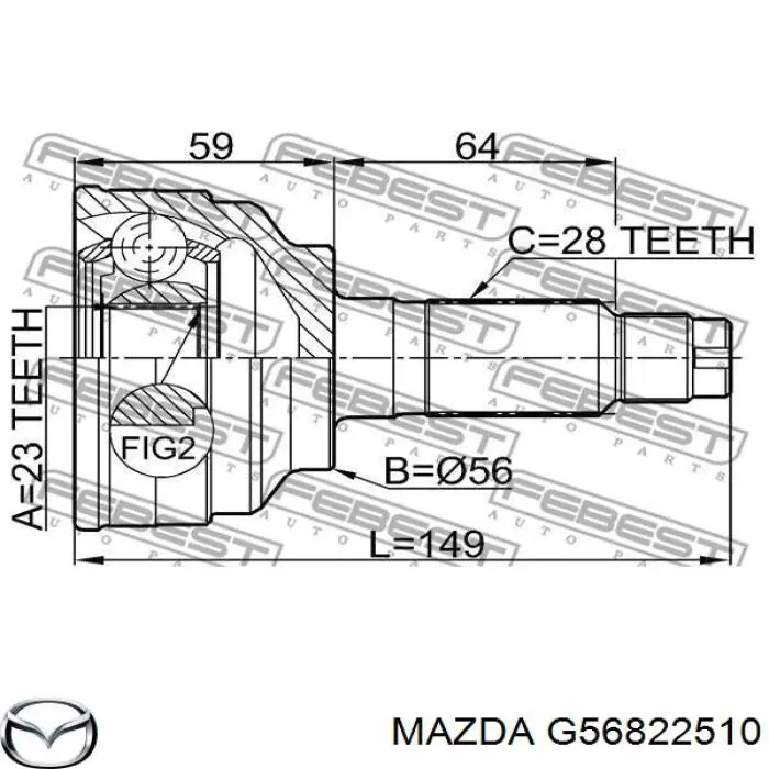 Junta homocinética exterior delantera Mazda G56822510