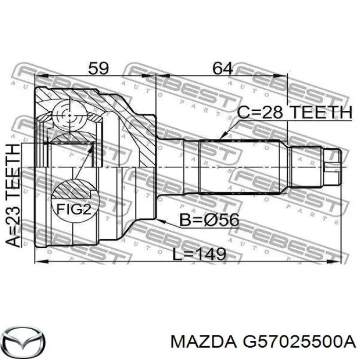 G57025500A Mazda junta homocinética exterior delantera