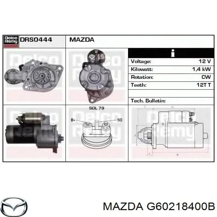 Burro de arranque  Mazda G60218400B precio, desde 95,83 EUR