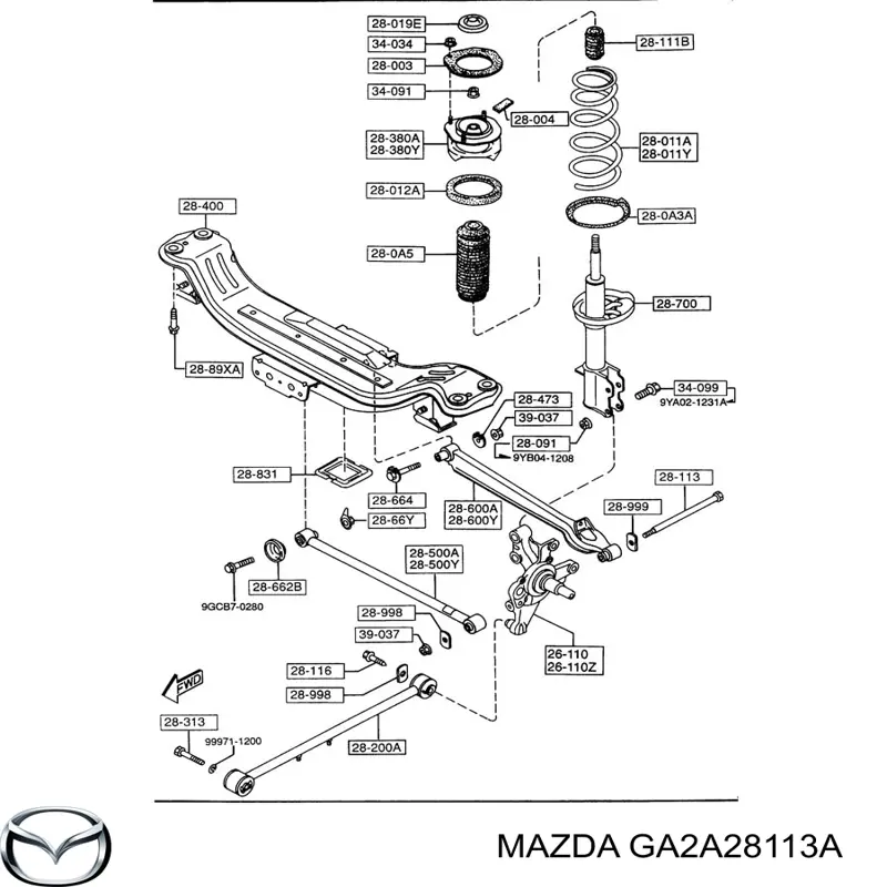 Perno, Palanca de caída Trasera, Exterior para Mazda 323 (BA)