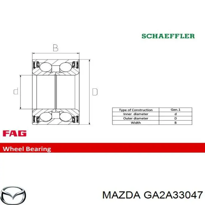 Cojinete de rueda delantero GA2A33047 Mazda