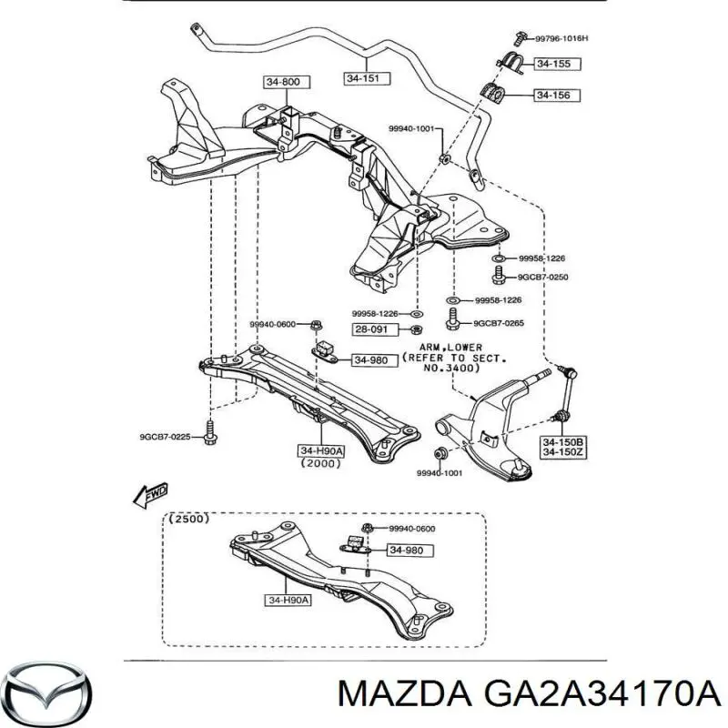 Bieleta estabilizadora delantera izquierda GA2A34170A Mazda
