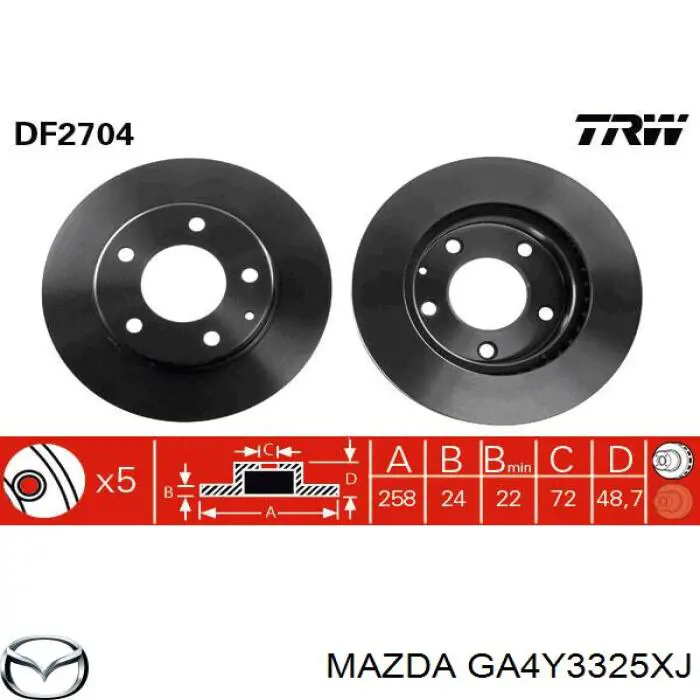 GA4Y3325XJ Mazda disco de freno delantero