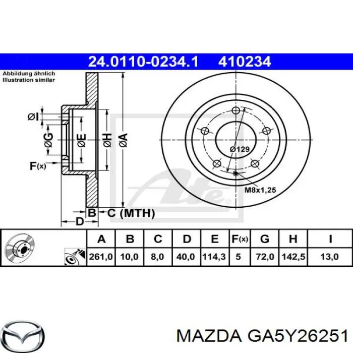 GA5Y26251 Mazda disco de freno trasero