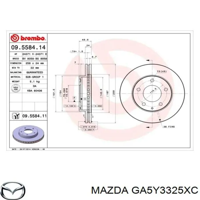 GA5Y3325XC Mazda freno de disco delantero